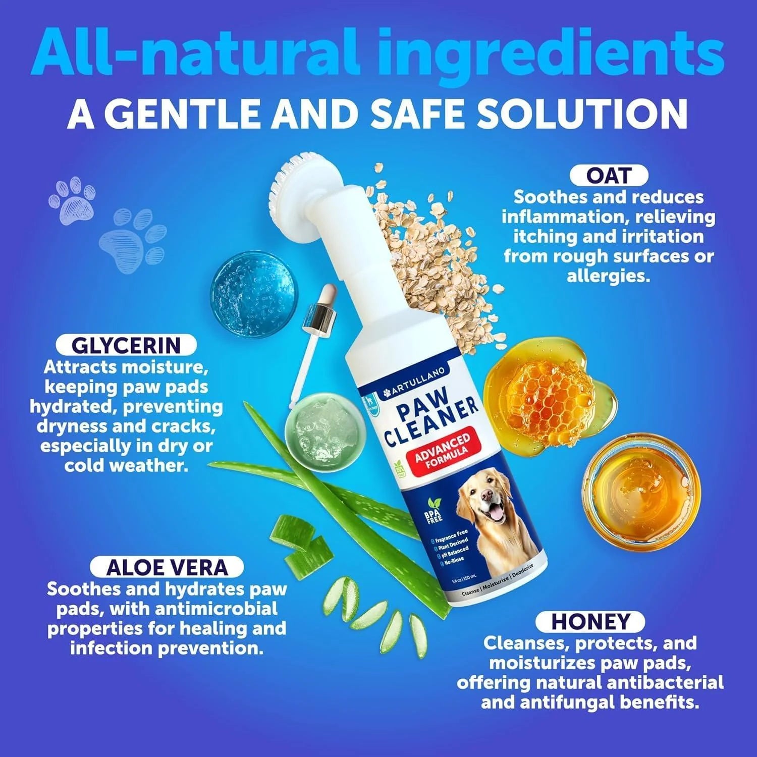 Paw Cleaner for Dogs – Silicone Brush Cup + 5 fl oz No-Rinse Foaming Cleanser
