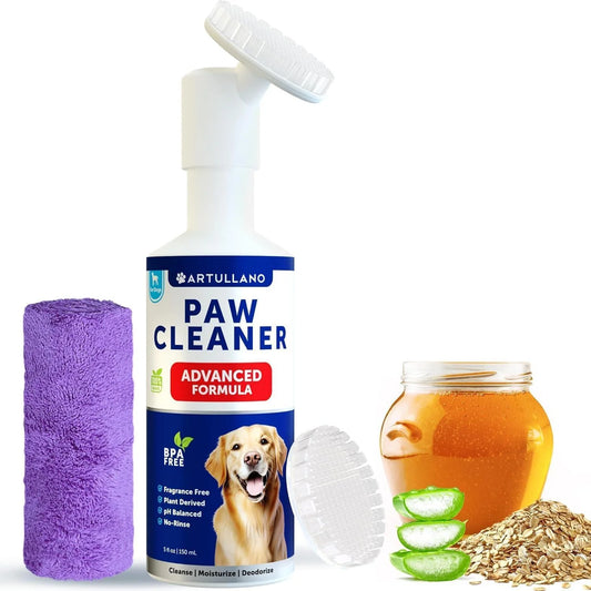 Paw Cleaner for Dogs – Silicone Brush Cup + 5 fl oz No-Rinse Foaming Cleanser