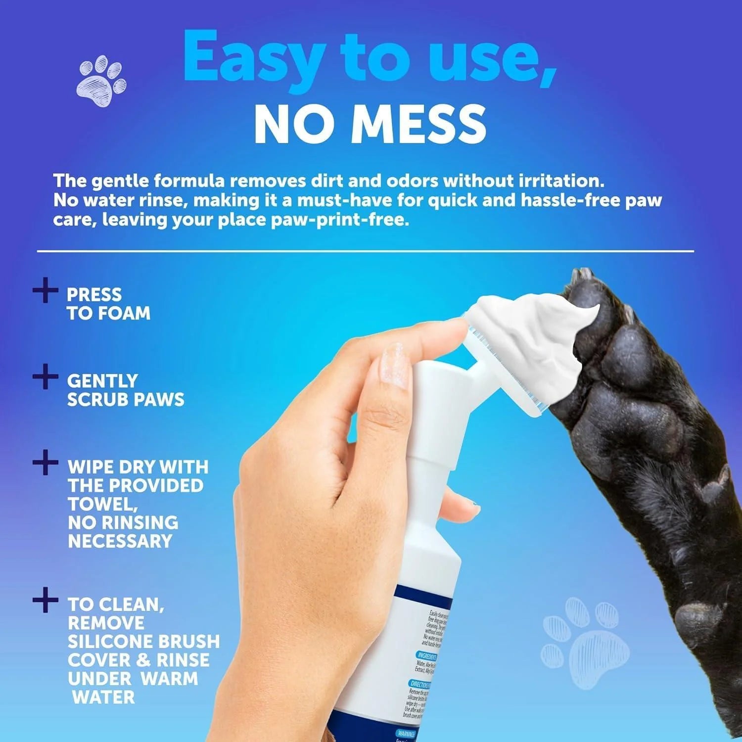 Paw Cleaner for Dogs – Silicone Brush Cup + 5 fl oz No-Rinse Foaming Cleanser